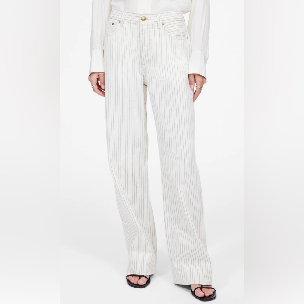 Madewell Low-Slung Baggy  White Blue Striped Jeans Size 28 NWT